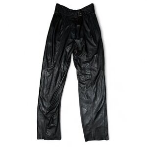 Cayenne black genuine leather pants high waisted pleated vintage size 8